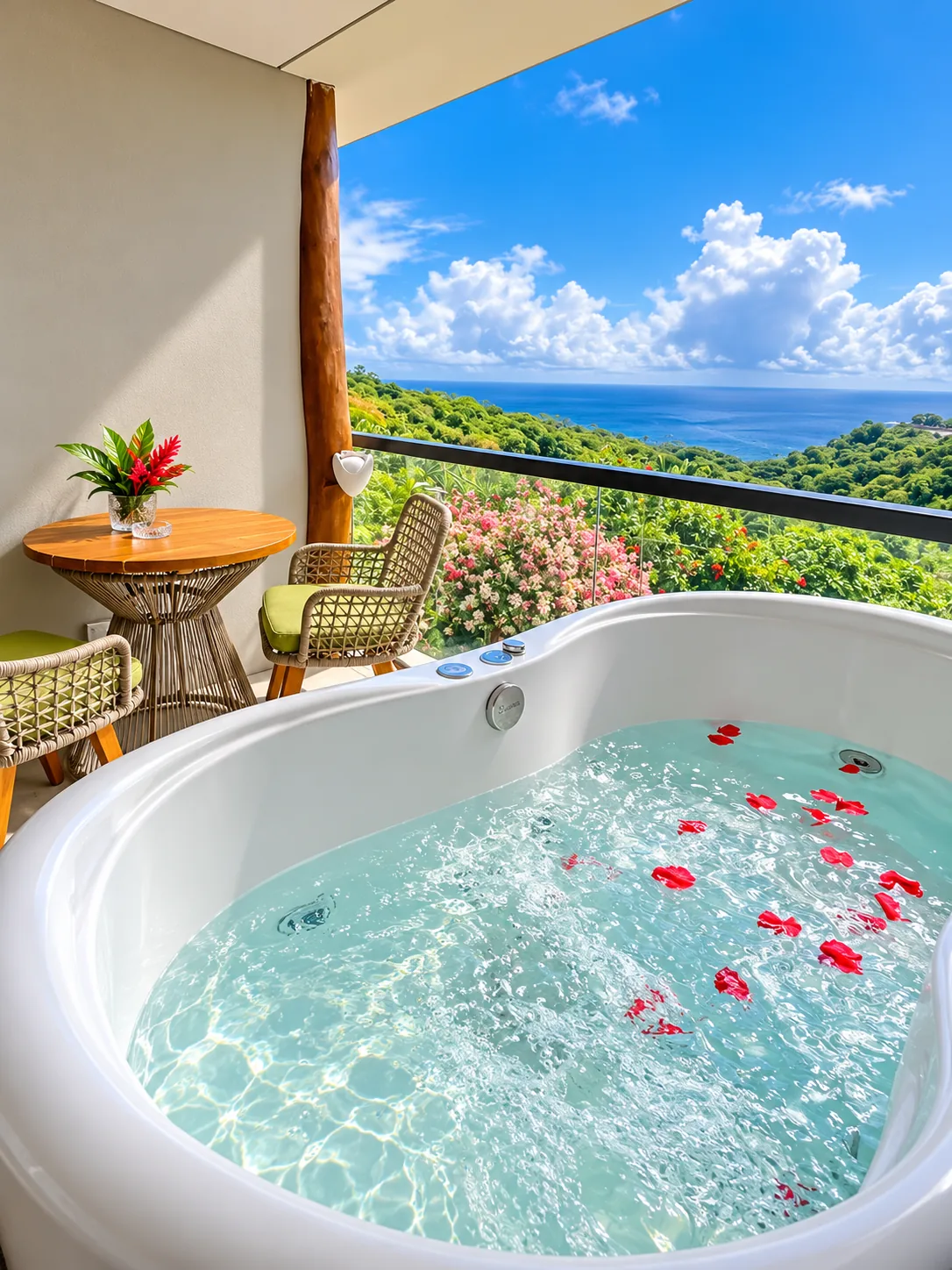 Hidromassagem com vista para o mar do Quarto Deluxe Miragem Noronha