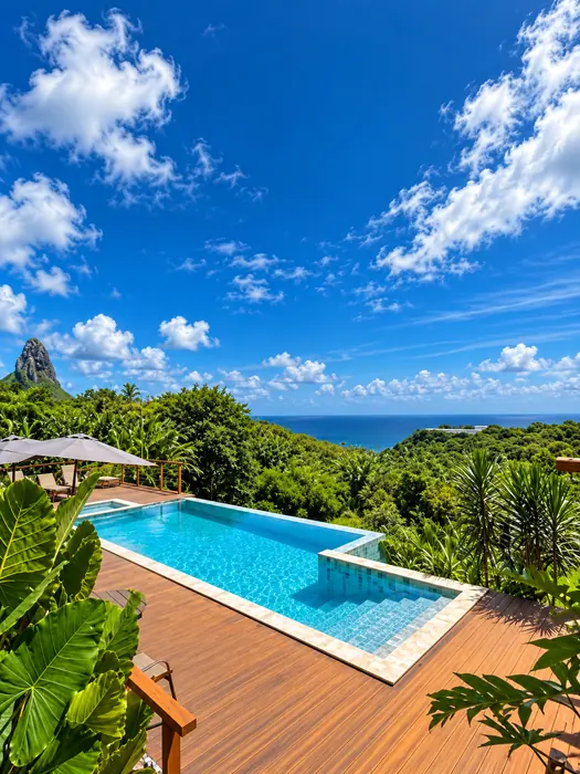 Piscina da Pousada Miragem com vista para o oceano